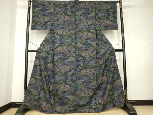 平和屋着物●都喜ヱ門　本場大島紬　9マルキ　人物風景文　藤絹織物謹製　正絹　逸品　AABL0038ck