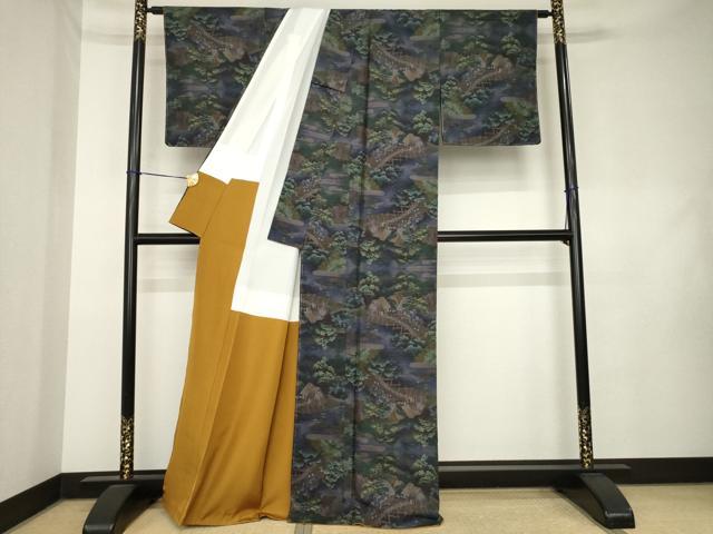 平和屋着物●都喜ヱ門　本場大島紬　9マルキ　人物風景文　藤絹織物謹製　正絹　逸品　AABL0038ck