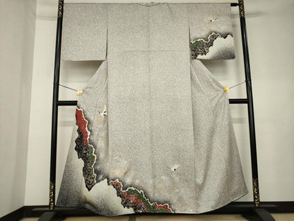平和屋着物●訪問着　飛鶴文　たたき染め　金銀彩　正絹　逸品　AABL0039ck