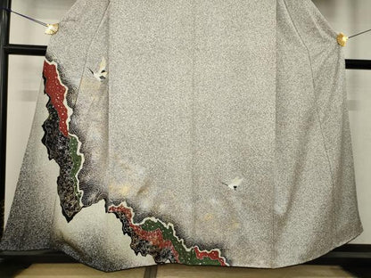 平和屋着物●訪問着　飛鶴文　たたき染め　金銀彩　正絹　逸品　AABL0039ck