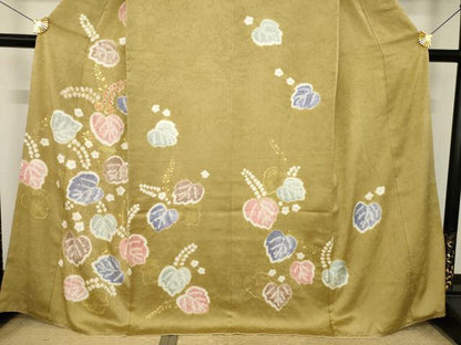 平和屋着物●創業460年・千總　訪問着　絞り　駒刺繍　草花文　金彩　三越扱い　正絹　逸品　AABL0040ck