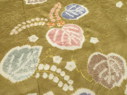 平和屋着物●創業460年・千總　訪問着　絞り　駒刺繍　草花文　金彩　三越扱い　正絹　逸品　AABL0040ck