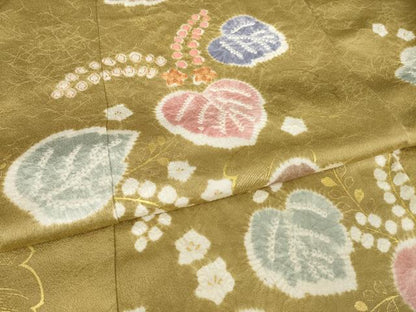 平和屋着物●創業460年・千總　訪問着　絞り　駒刺繍　草花文　金彩　三越扱い　正絹　逸品　AABL0040ck