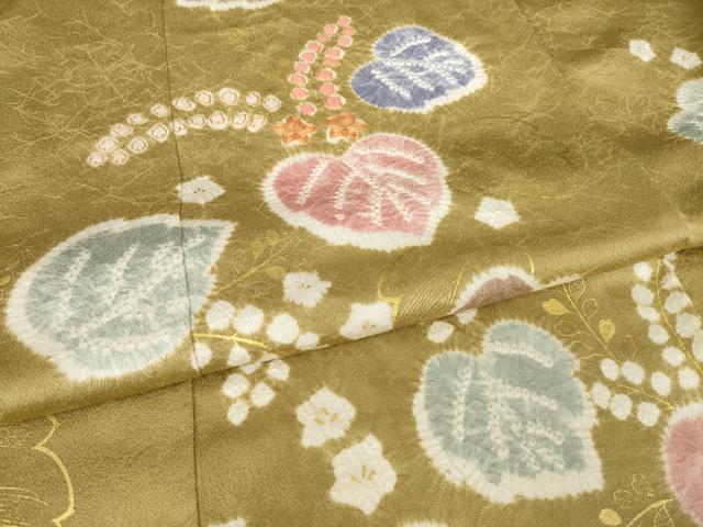 平和屋着物●創業460年・千總　訪問着　絞り　駒刺繍　草花文　金彩　三越扱い　正絹　逸品　AABL0040ck