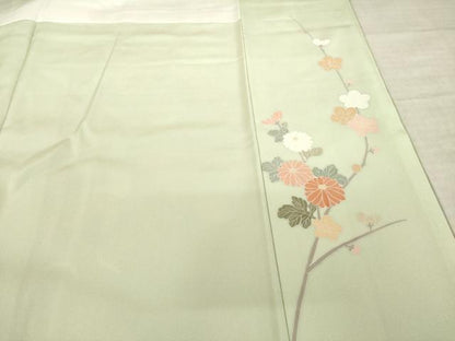 平和屋着物●十日町友禅作家　松雨　訪問着　駒刺繍　吉祥扇面花文　正絹　逸品　AABL0047ck