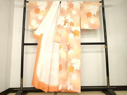 平和屋着物●上質な小紋　楓　正絹　逸品　AABL0048ck