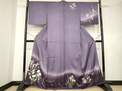 平和屋着物●訪問着　草花文　暈し染め　金銀彩　正絹　逸品　AABL0051ck