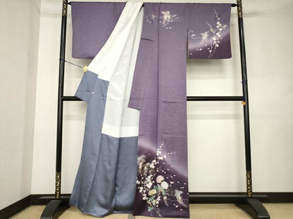 平和屋着物●訪問着　草花文　暈し染め　金銀彩　正絹　逸品　AABL0051ck