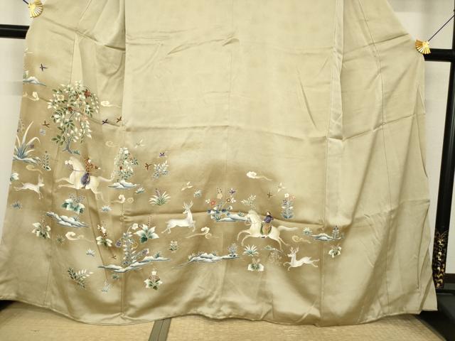 平和屋着物●豪華色留袖　刺繍　狩猟文　金糸　正絹　逸品　AABL0056ck