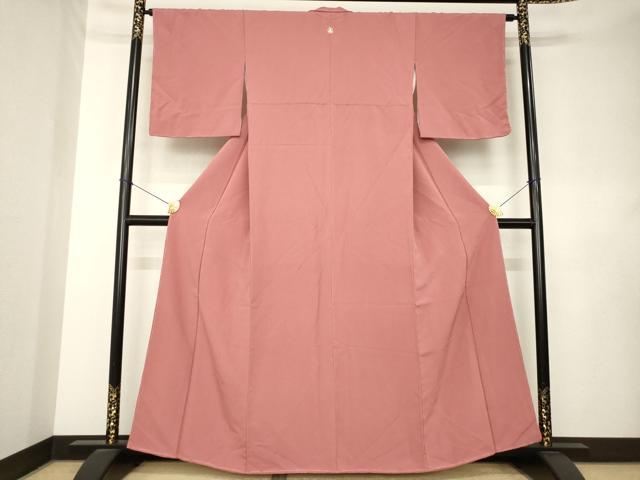 平和屋着物●上質な色無地　甚三紅色　正絹　逸品　AABL0059ck