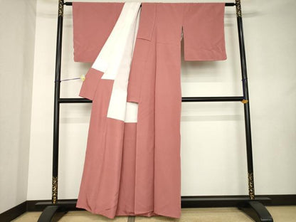 平和屋着物●上質な色無地　甚三紅色　正絹　逸品　AABL0059ck