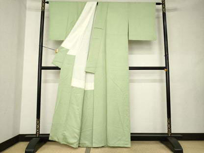 平和屋着物●本草木染作家　圓啓　色無地　亀甲地紋　柳茶色　正絹　逸品　AABL0064ck