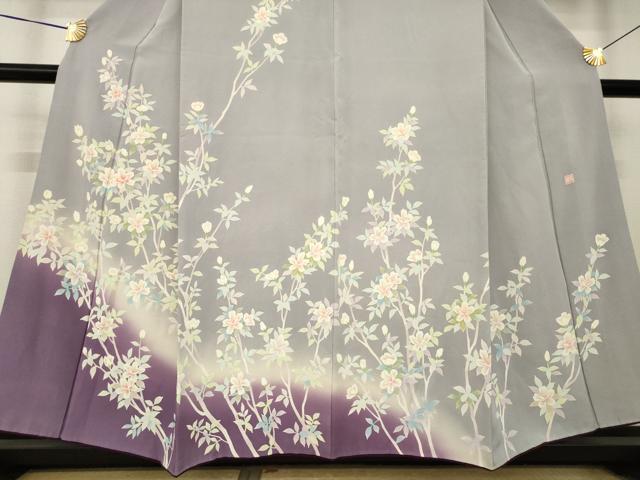 平和屋着物●訪問着　作家物　枝花文　暈し染め　正絹　逸品　AABL0065ck