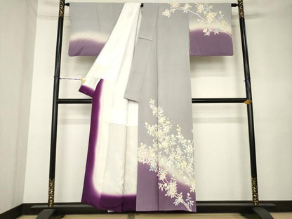 平和屋着物●訪問着　作家物　枝花文　暈し染め　正絹　逸品　AABL0065ck