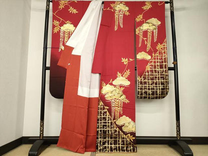 平和屋着物●豪華振袖　駒刺繍　松尽くし　暈し染め　金彩　正絹　逸品　AABL0072ck