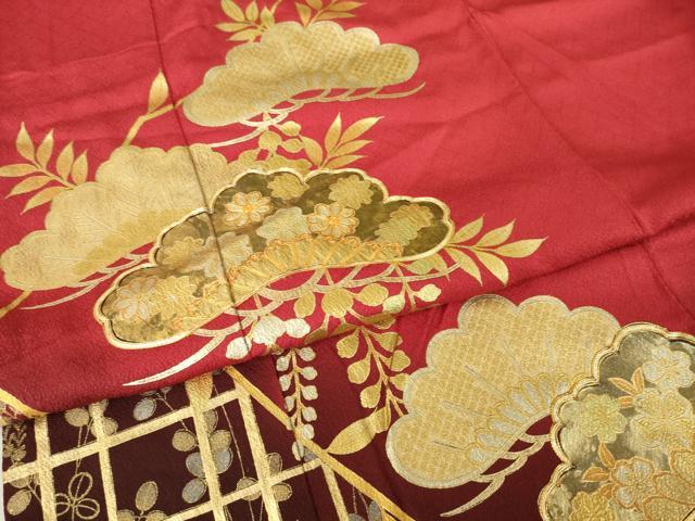 平和屋着物●豪華振袖　駒刺繍　松尽くし　暈し染め　金彩　正絹　逸品　AABL0072ck