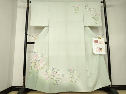 平和屋着物●本加賀友禅作家　田中勲　訪問着　トルコ桔梗紫露草　正絹　逸品　AABL0074ck