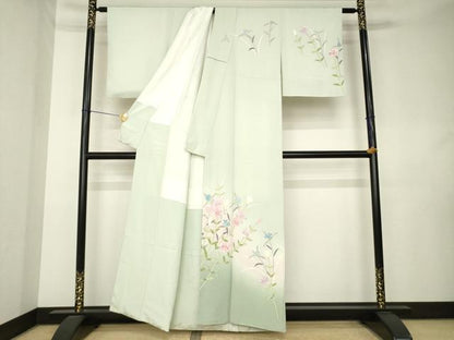平和屋着物●本加賀友禅作家　田中勲　訪問着　トルコ桔梗紫露草　正絹　逸品　AABL0074ck