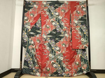 平和屋着物●豪華振袖　花蝶文　暈し染め　金銀彩　正絹　逸品　AABL0075ck
