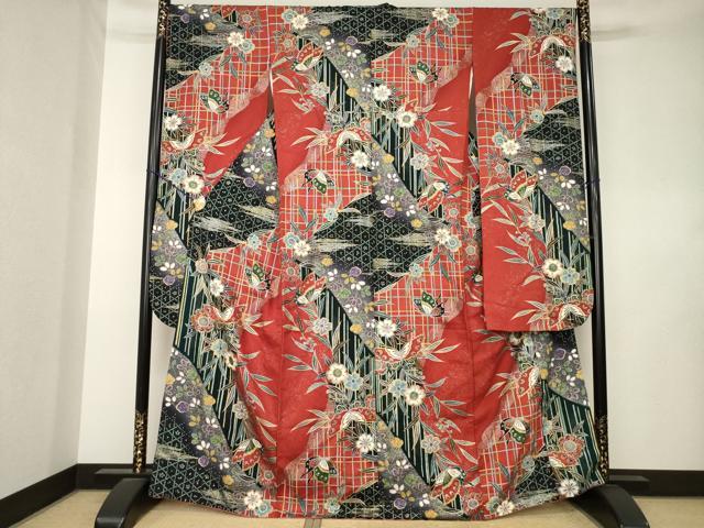 平和屋着物●豪華振袖　花蝶文　暈し染め　金銀彩　正絹　逸品　AABL0075ck
