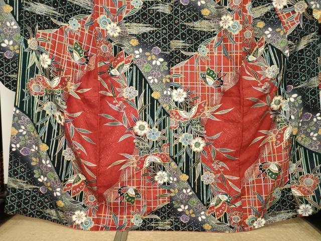 平和屋着物●豪華振袖　花蝶文　暈し染め　金銀彩　正絹　逸品　AABL0075ck