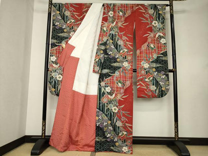 平和屋着物●豪華振袖　花蝶文　暈し染め　金銀彩　正絹　逸品　AABL0075ck