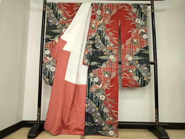 平和屋着物●豪華振袖　花蝶文　暈し染め　金銀彩　正絹　逸品　AABL0075ck