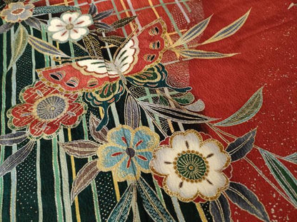 平和屋着物●豪華振袖　花蝶文　暈し染め　金銀彩　正絹　逸品　AABL0075ck