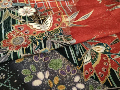 平和屋着物●豪華振袖　花蝶文　暈し染め　金銀彩　正絹　逸品　AABL0075ck