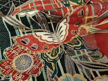 平和屋着物●豪華振袖　花蝶文　暈し染め　金銀彩　正絹　逸品　AABL0075ck