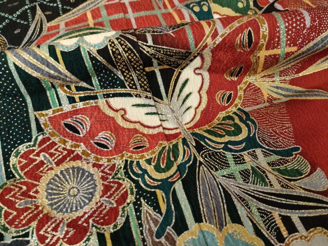平和屋着物●豪華振袖　花蝶文　暈し染め　金銀彩　正絹　逸品　AABL0075ck