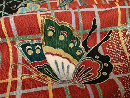 平和屋着物●豪華振袖　花蝶文　暈し染め　金銀彩　正絹　逸品　AABL0075ck