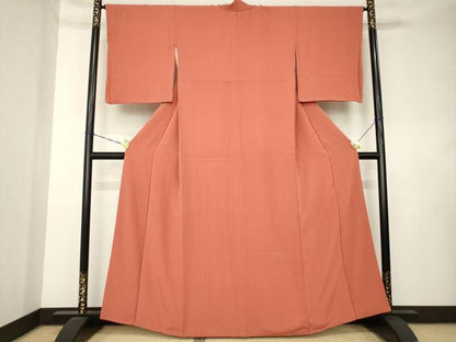平和屋着物●上質な色無地　赤丹色　正絹　逸品　AABL0076ck
