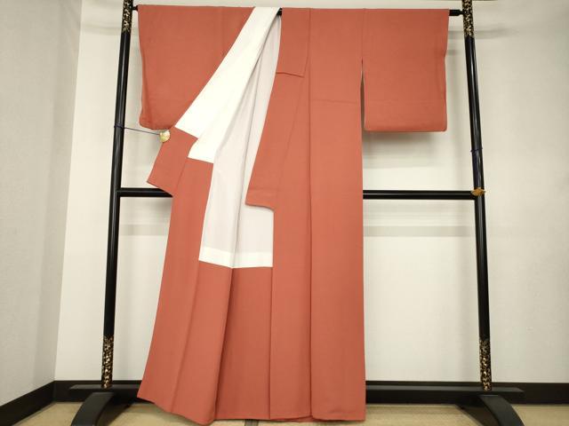 平和屋着物●上質な色無地　赤丹色　正絹　逸品　AABL0076ck