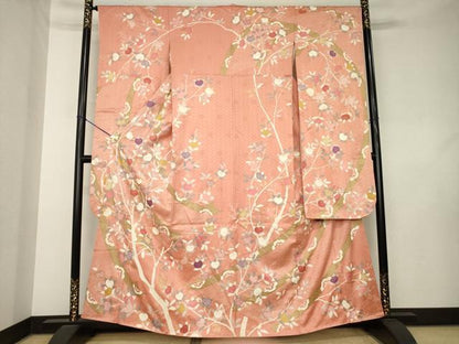 平和屋着物●十日町老舗ブランド　吉澤友禅　吾妻徳穂　振袖　駒刺繍　橘　金彩　正絹　逸品　AABL0077ck