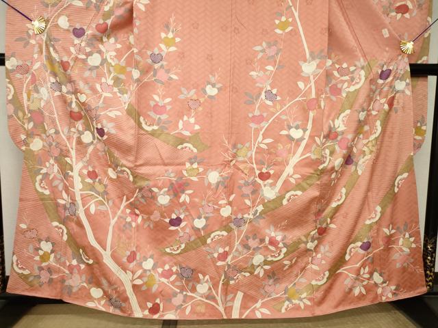 平和屋着物●十日町老舗ブランド　吉澤友禅　吾妻徳穂　振袖　駒刺繍　橘　金彩　正絹　逸品　AABL0077ck