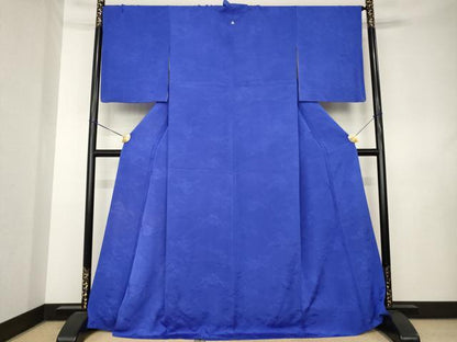 平和屋着物●上質な色無地　枝松地紋　紺色　正絹　逸品　AABL0078ck