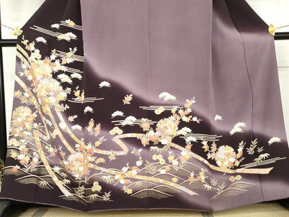 平和屋着物●訪問着　駒刺繍　雪輪吉祥花文　暈し染め　金彩　正絹　逸品　AABL0082cs