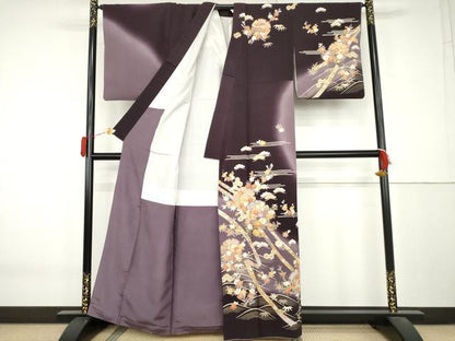 平和屋着物●訪問着　駒刺繍　雪輪吉祥花文　暈し染め　金彩　正絹　逸品　AABL0082cs