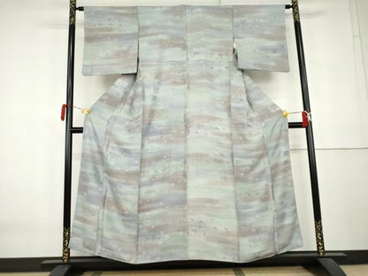 平和屋着物●上質な小紋　ろうけつ染　地紋起こし　エ霞吉祥花文　暈し染め　正絹　逸品　未使用　AABL0083cs