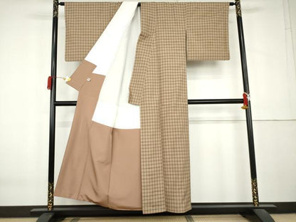 平和屋着物●上質な紬　格子　まるやま扱い　正絹　逸品　未使用　AABL0084cs