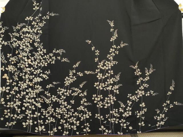 平和屋着物●訪問着　駒刺繍　萩　黒地　正絹　逸品　AABL0085cs