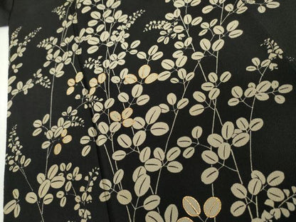 平和屋着物●訪問着　駒刺繍　萩　黒地　正絹　逸品　AABL0085cs