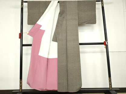 平和屋着物●江戸小紋　花菱文　黒地　正絹　逸品　AABL0086cs