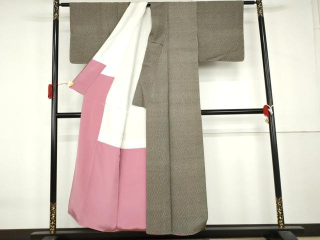 平和屋着物●江戸小紋　花菱文　黒地　正絹　逸品　AABL0086cs