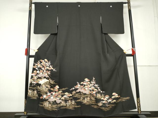平和屋着物●豪華黒留袖　渡り橋風景松竹梅文　金彩　正絹　逸品　AABL0087cs