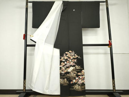 平和屋着物●豪華黒留袖　渡り橋風景松竹梅文　金彩　正絹　逸品　AABL0087cs