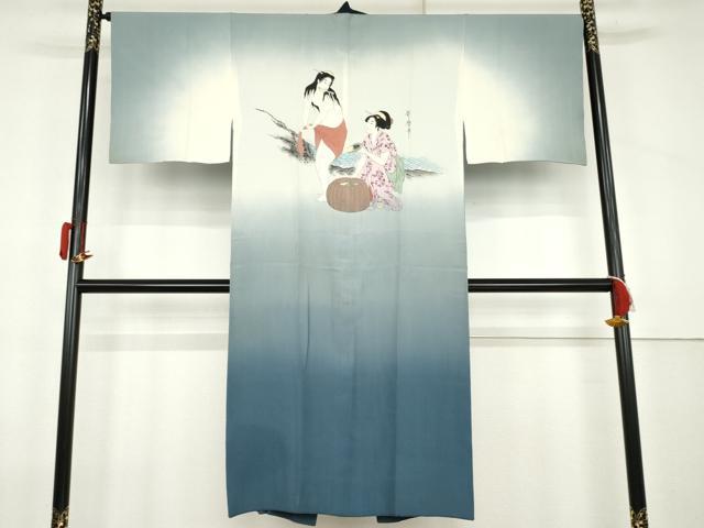 平和屋着物●長襦袢　袷　女人文　暈し染め　正絹　逸品　AABL0089cs