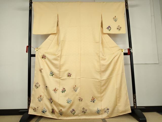 平和屋着物●訪問着　総刺繍　草花文　正絹　逸品　AABL0091cs