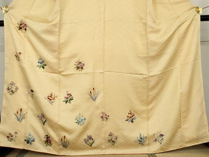 平和屋着物●訪問着　総刺繍　草花文　正絹　逸品　AABL0091cs